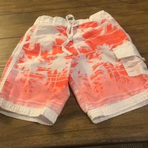 🔥3 for $15 Boys Hawaiian print swim trunks.  Small (8) Orange